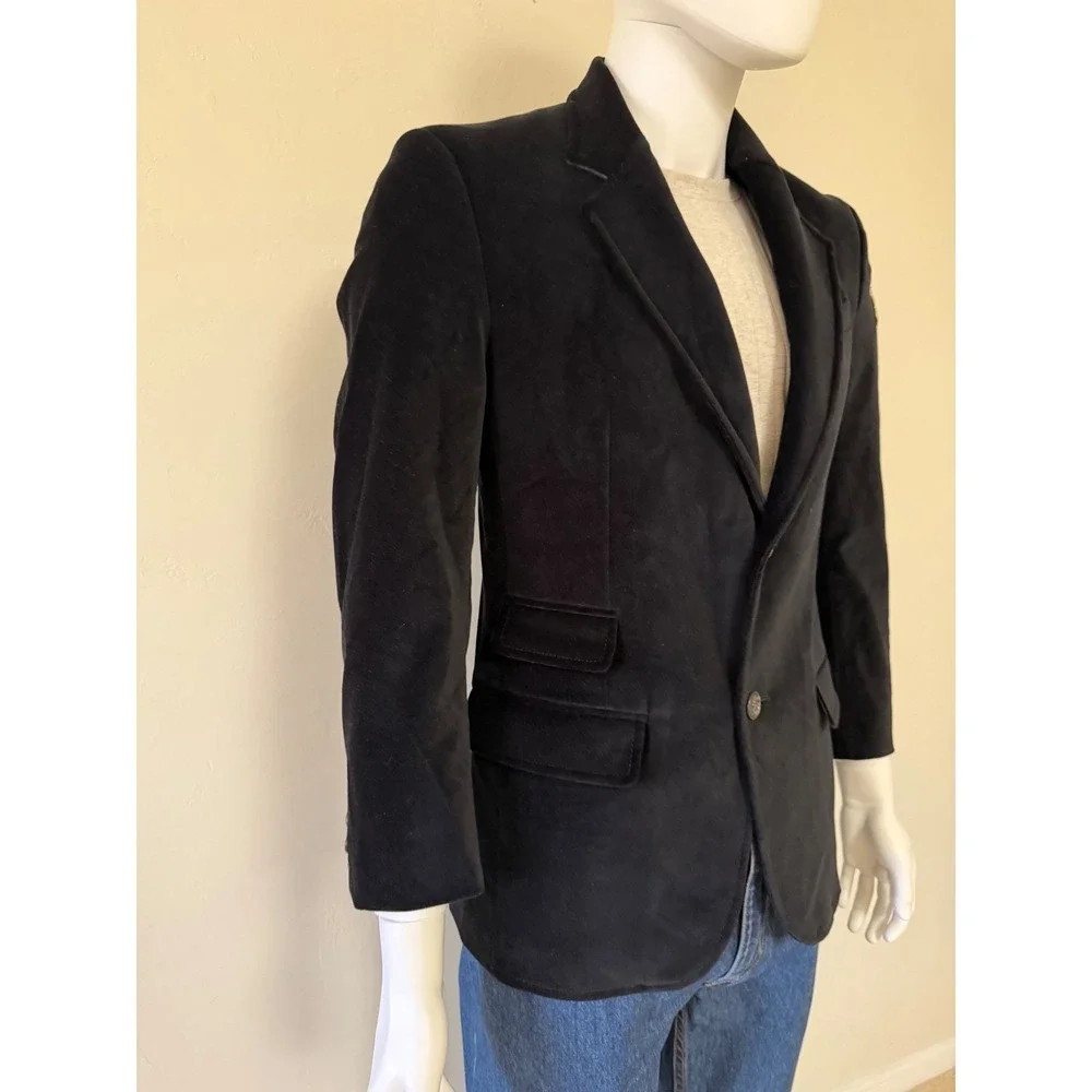 William Rast Mens Black Velvet‎ Blazer Jacket Gold Logo Sleeve Two Button Size S
